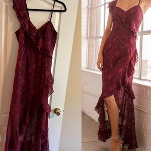 Beautiful Maroon High-Low Ruffled Sleeveless Dress